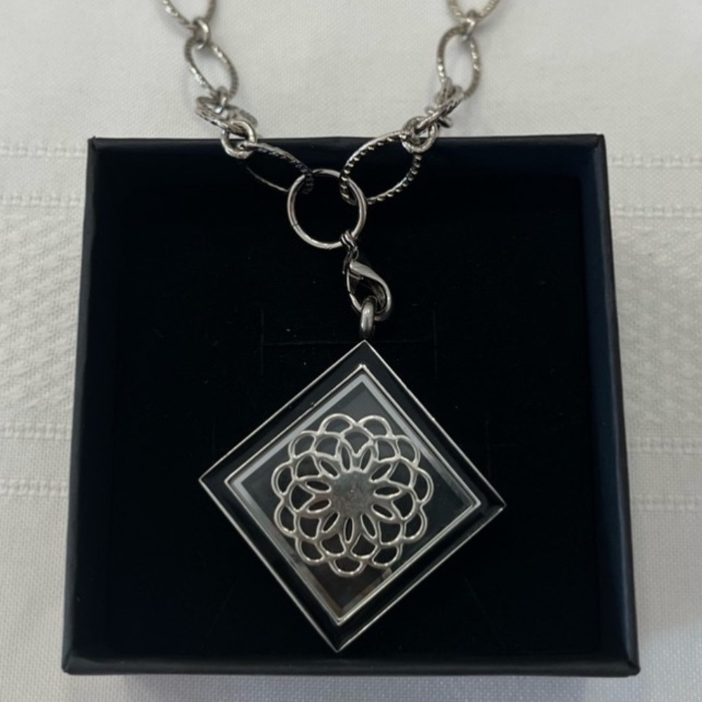 South Hill Long Silver-Tone Necklace with Geometric Locket Pendant 
Statement